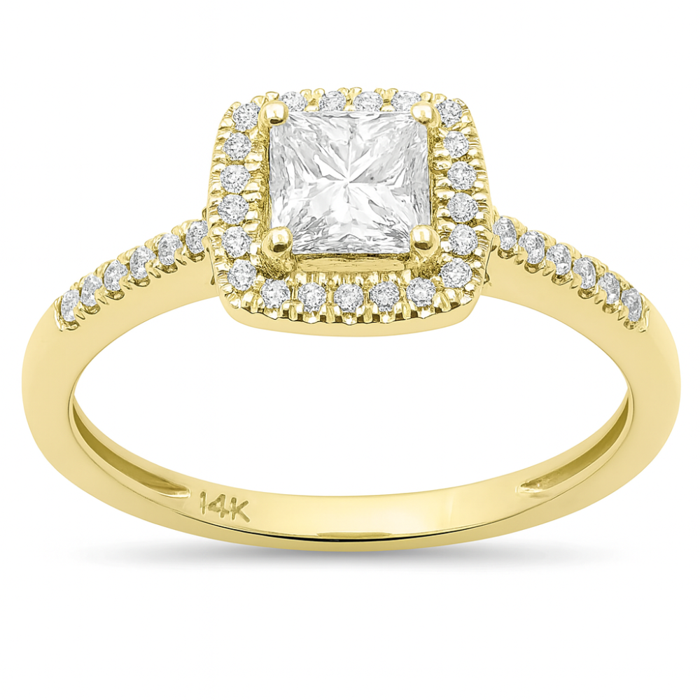 .64ct G SI 14K Yellow Gold Princess Cut Diamond Engagement Ring Size 6.5