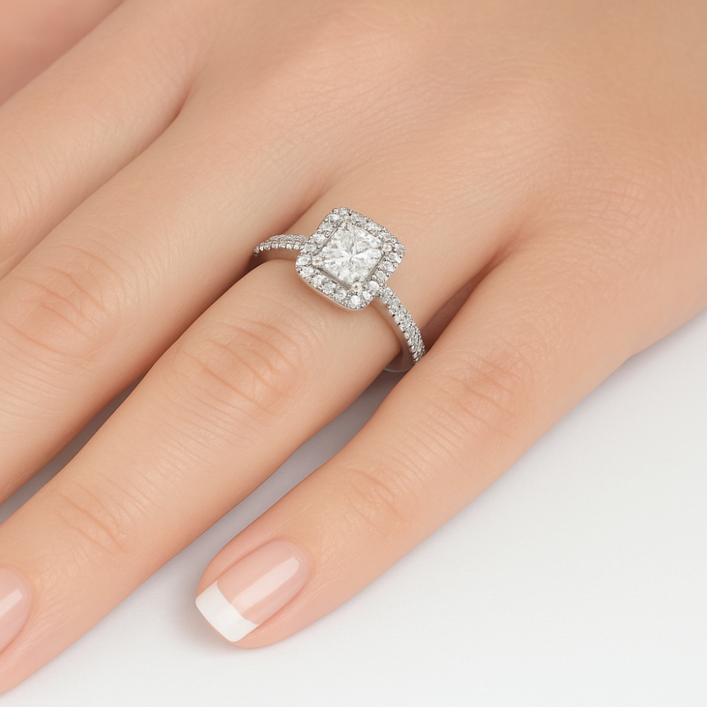 <span style="color:purple">SPECIAL!</span> .64ct G SI 14K White Gold Princess Cut Diamond Engagement Ring Size 6.5