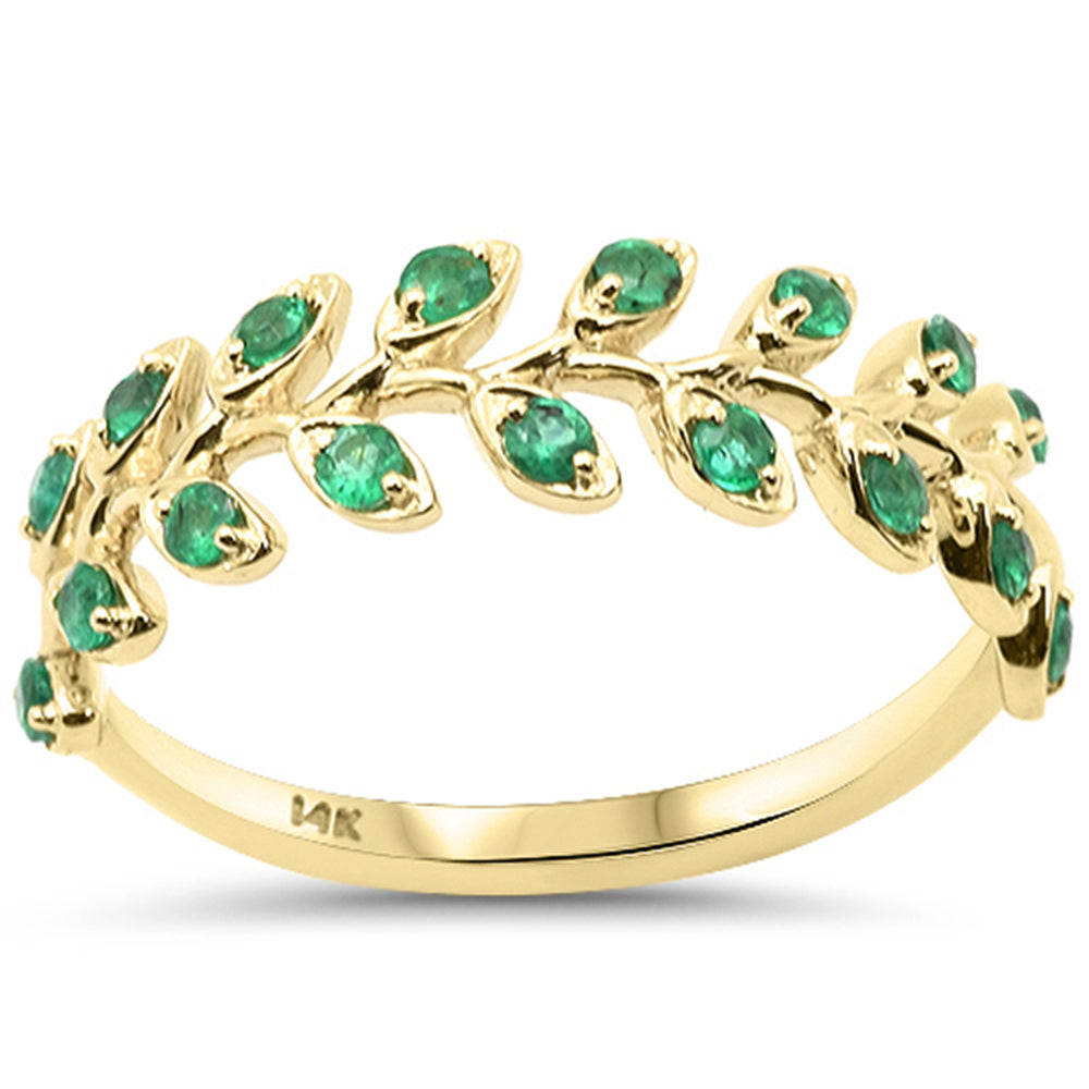 <span style="color:purple">SPECIAL!</span> .27ct G SI 14K Yellow Gold Emerald Gemstone Olive Branch Style Band Ring Size 6.5