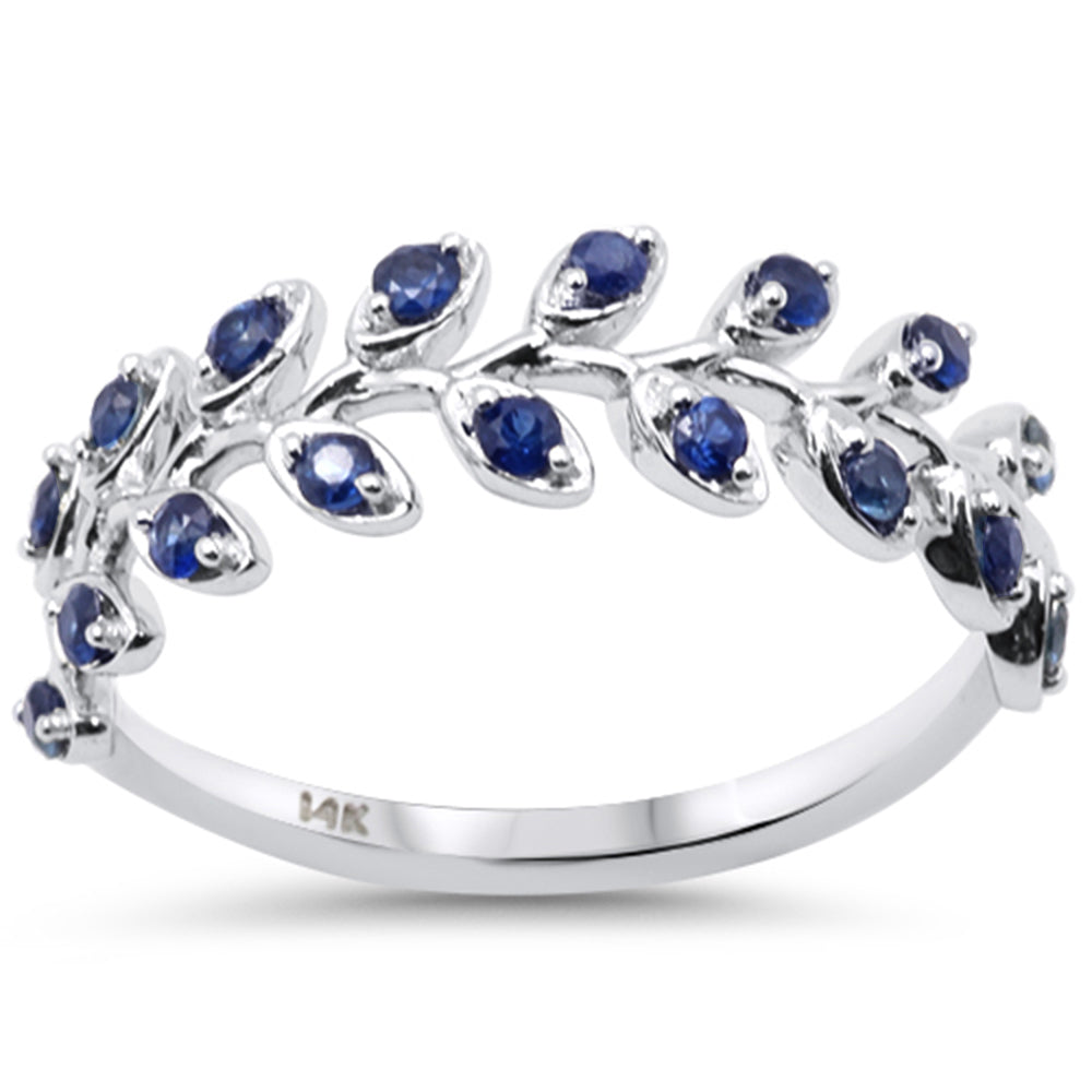 .44ct G SI 14K White Gold Blue Sapphire Gemstone Olive Branch Style Band Ring Size 6.5