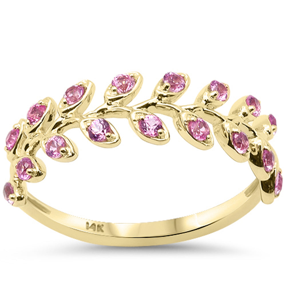 <span style="color:purple">¡ESPECIAL!</span>.41ct G SI Anillo de banda de estilo rama de olivo con zafiro rosa de oro amarillo de 14K, talla 6.5