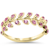 <span style="color:purple">¡ESPECIAL!</span>.41ct G SI Anillo de banda de estilo rama de olivo con zafiro rosa de oro amarillo de 14K, talla 6.5