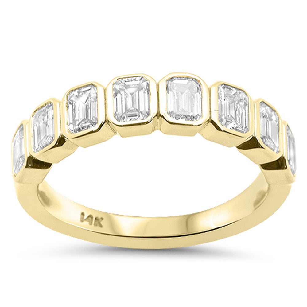 1.33ct G SI 14K Yellow Gold Bezel Set Emerald Cut Diamond Eternity Band Size 6.5