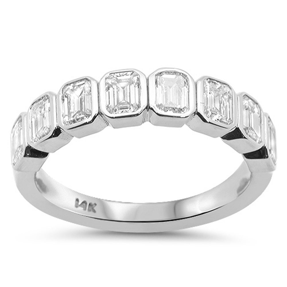 1.32ct G SI 14K White Gold Bezel Set Emerald Cut Diamond Eternity Band Size 7