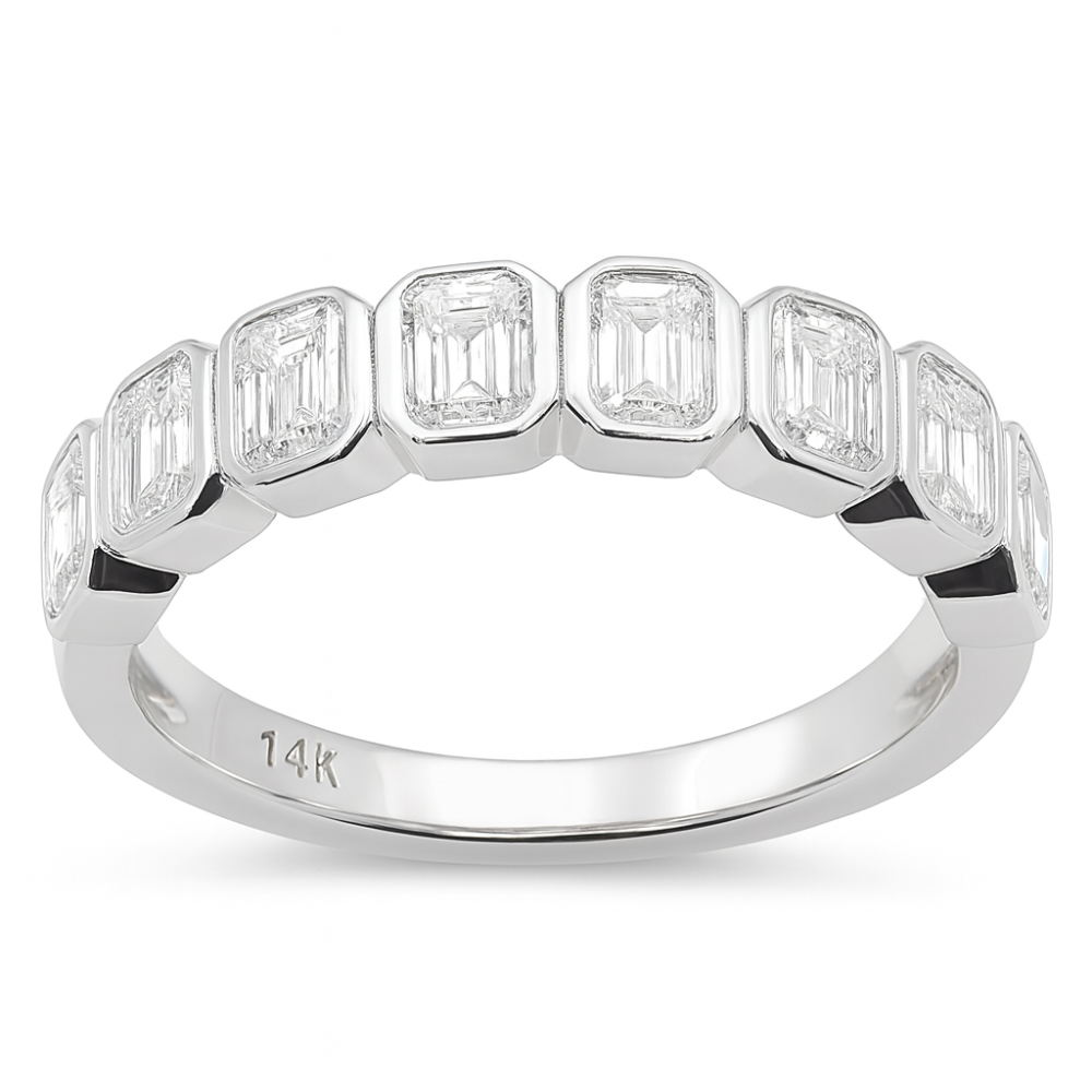 1.32ct G SI 14K White Gold Bezel Set Emerald Cut Diamond Eternity Band Size 7
