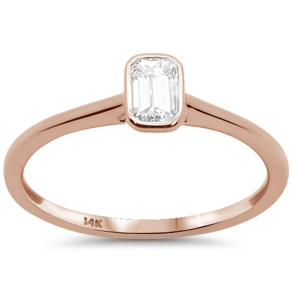 <span style="color:purple">SPECIAL!</span> .20ct G SI 14K Rose Gold Bezel Set Emerald Cut Diamond Engagement Ring Size 6.5