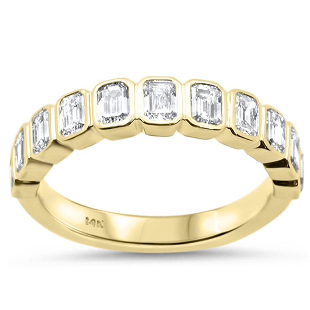 1.11ct G SI 14K Yellow Gold Bezel Set Emerald Cut Diamond Eternity Band Size 6.5
