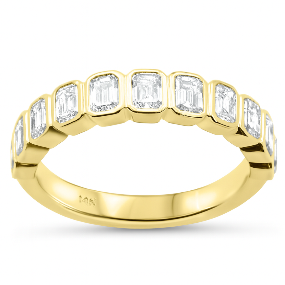 1.11ct G SI 14K Yellow Gold Bezel Set Emerald Cut Diamond Eternity Band Size 6.5