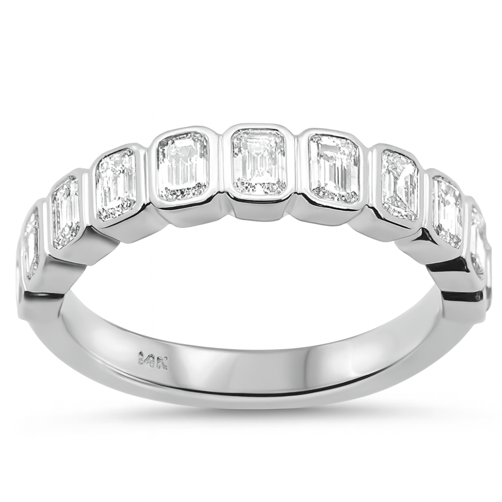 1.06ct G SI 14K White Gold Bezel Set Emerald Cut Diamond Eternity Band Size 6.5