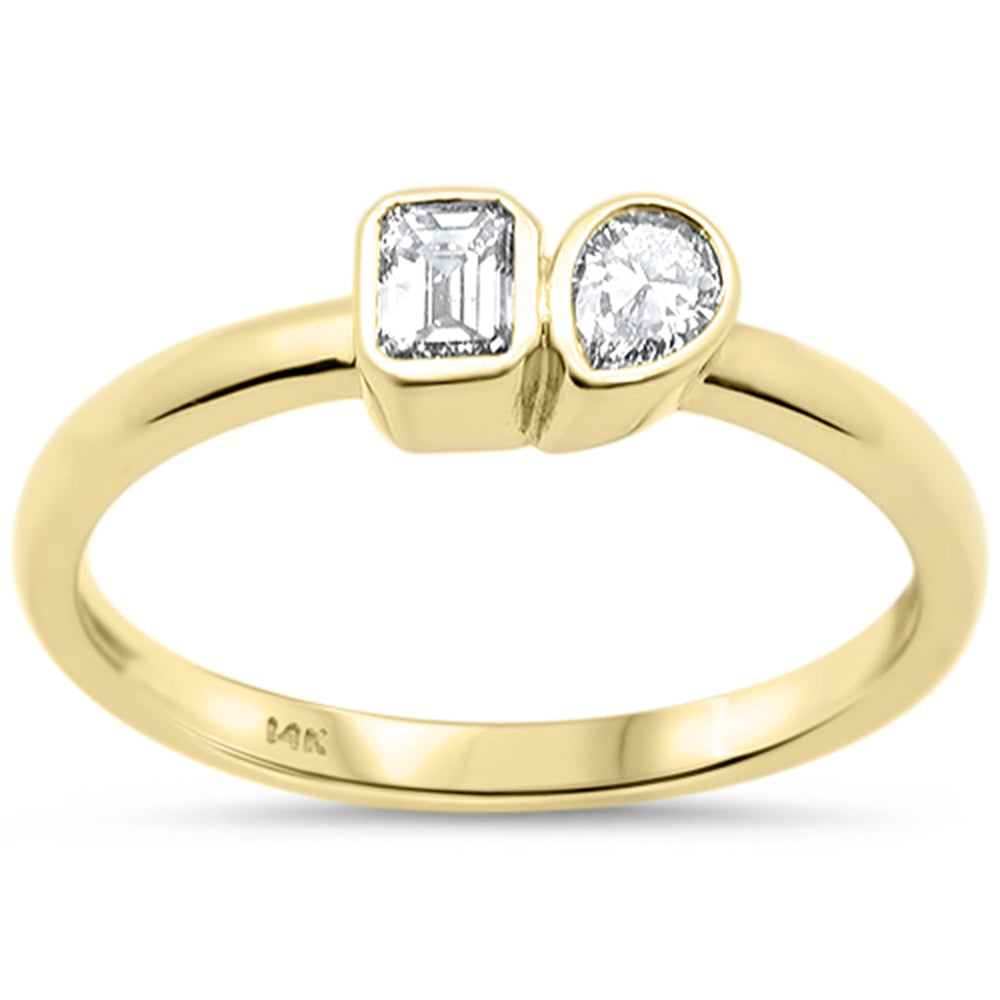 .32ct G SI 14K Yellow Gold Bezel Set Emerald Cut Diamond & Pear Ring Size 7