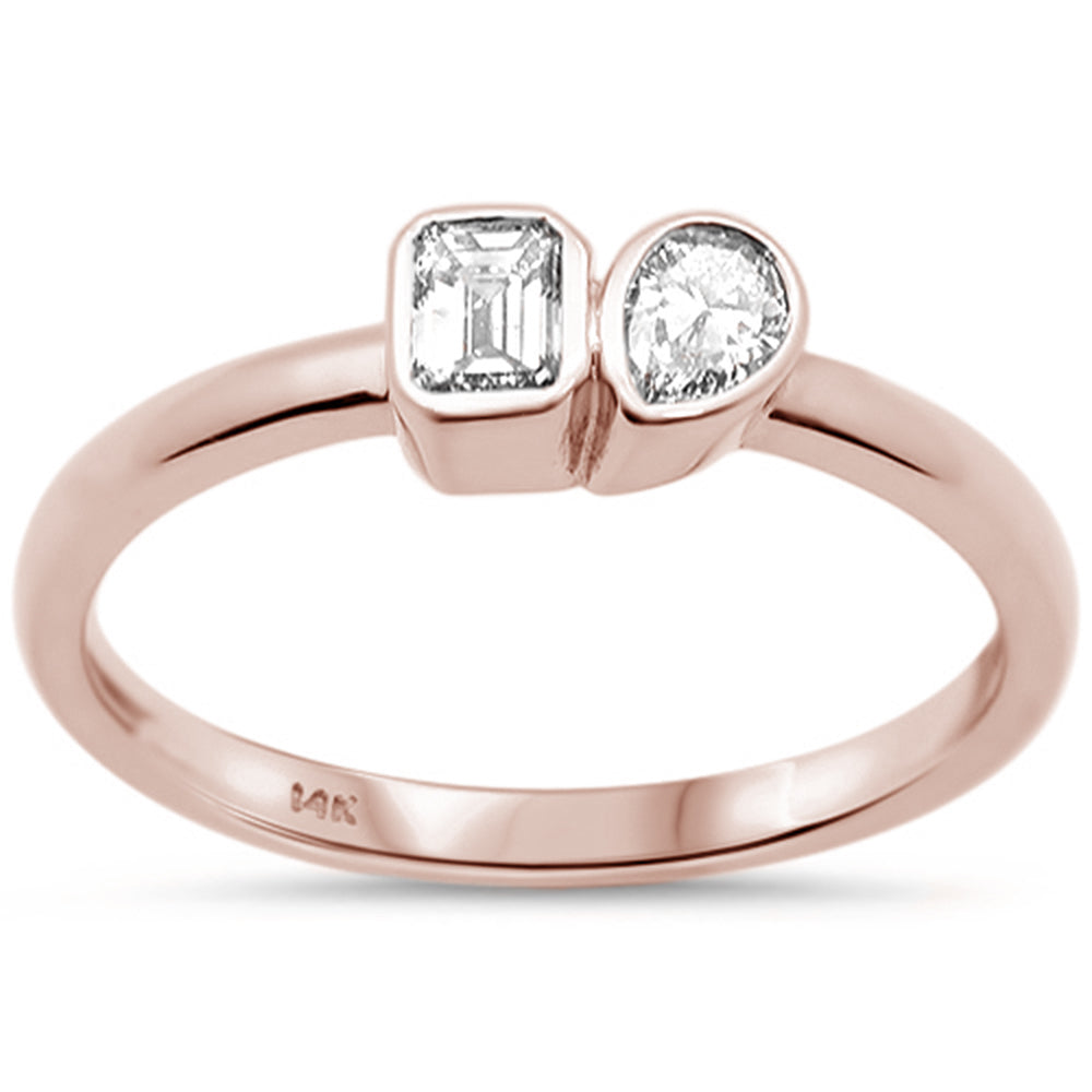 <span style="color:purple">SPECIAL!</span> .27ct G SI 14K Rose Gold Bezel Set Emerald Cut Diamond & Pear Ring Size 7