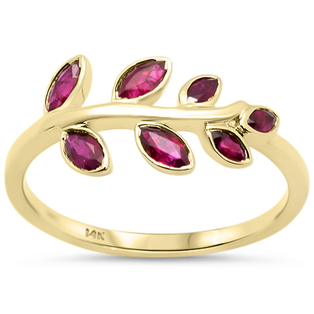 .39ct G SI 14K Yellow Gold Ruby Gemstone Leaf Ring Size 6.5