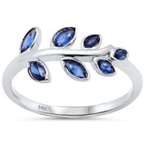 .54ct G SI 14K White Gold Blue Sapphire Gemstone Leaf Ring Size 6.5