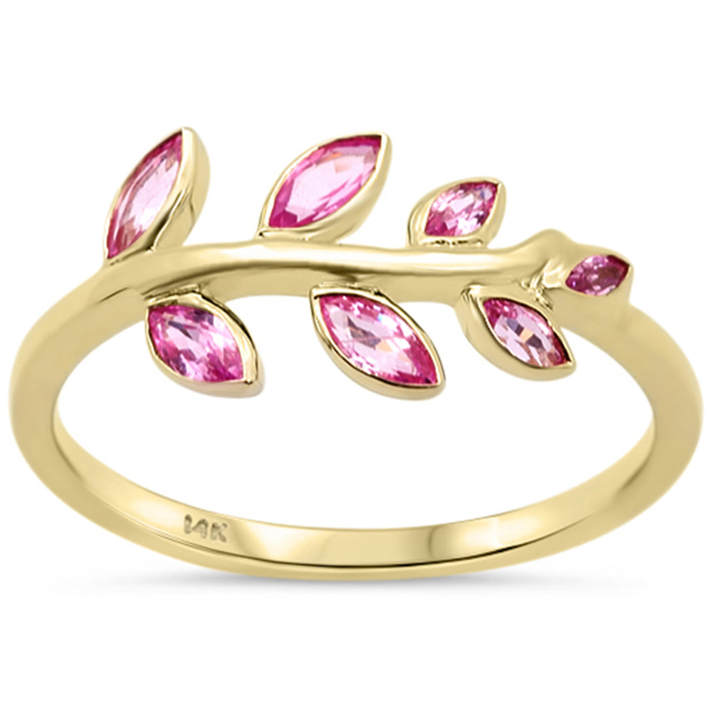 .53ct G SI 14K Yellow Gold Pink Sapphire Gemstone Leaf Ring Size 6.5