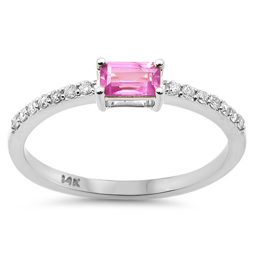 <span style="color:purple">SPECIAL!</span> .42ct G SI 14kt White Gold Diamond & Pink Sapphire Gemstone Ring Size 6.5