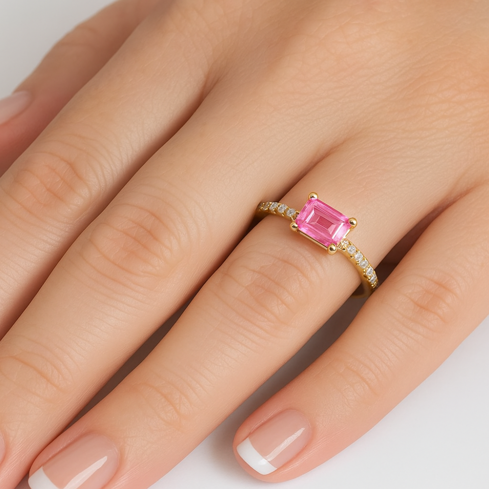 <span style="color:purple">SPECIAL!</span> .37ct G SI 14kt Yellow Gold Diamond & Pink Sapphire Gemstone Ring Size 6.5
