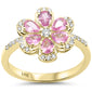 <span style="color:purple">SPECIAL!</span> 1.12ct G SI 14kt Yellow Gold Diamond & Pink Sapphire Flower Ring Size 6.5