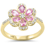 1.12ct G SI 14kt Yellow Gold Diamond & Pink Sapphire Flower Ring Size 6.5