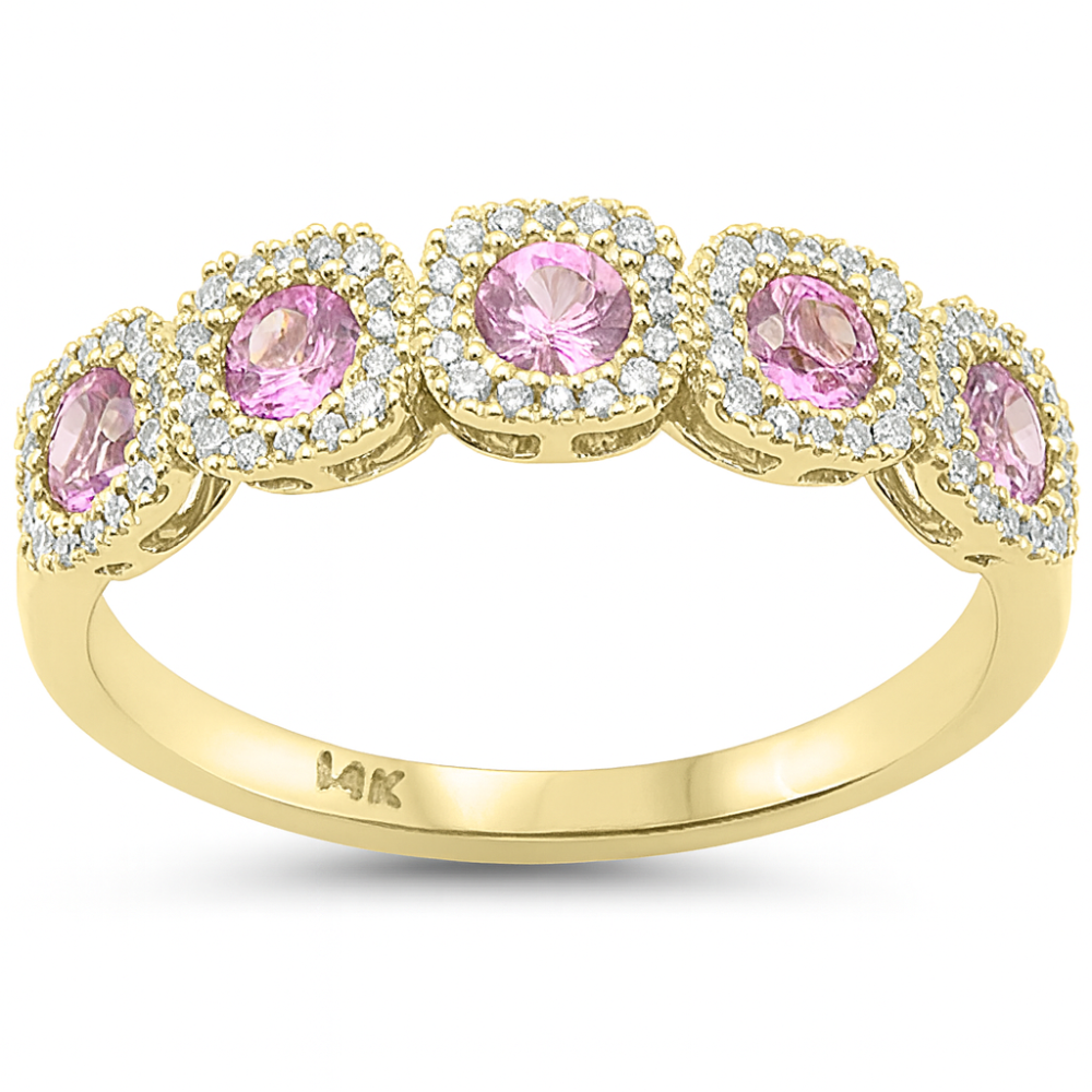 .73ct G SI 14kt Yellow Gold Diamond & Pink Sapphire Gemstone 5 Stone Ring Size 6.5