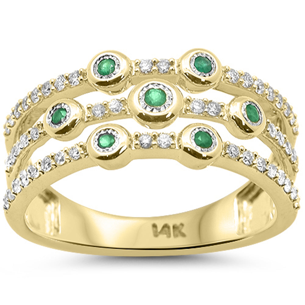 .36ct G SI 14kt Yellow Gold Diamond & Emerald Gemstone Multi Band Ring Size 6.5