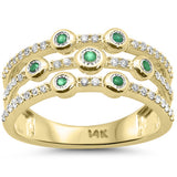 .36ct G SI 14kt Yellow Gold Diamond & Emerald Gemstone Multi Band Ring Size 6.5