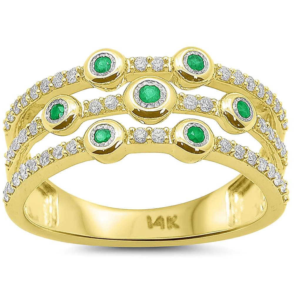 .36ct G SI 14kt Yellow Gold Diamond & Emerald Gemstone Multi Band Ring Size 6.5