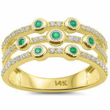 .36ct G SI 14kt Yellow Gold Diamond & Emerald Gemstone Multi Band Ring Size 6.5