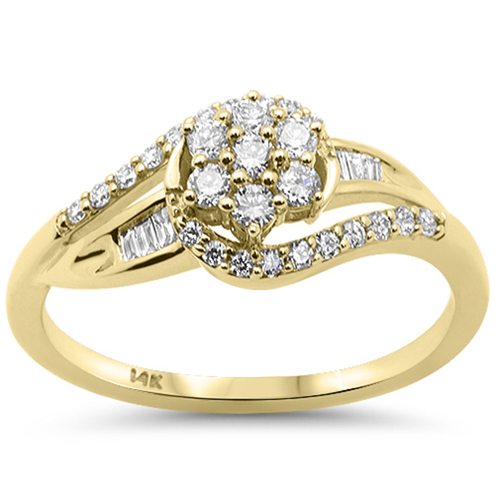.34ct G SI 14kt Yellow Gold Round & Baguette Diamond Ring Size 6.5