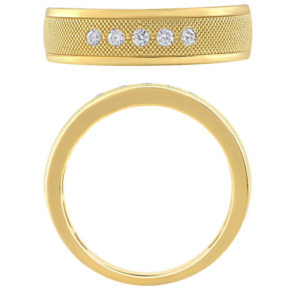 .15ct G SI 14kt Yellow Gold Men's Round Diamond Modern Band Ring Size 10