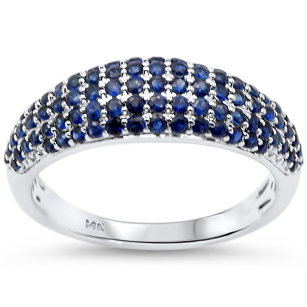 .96ct G SI 14kt White Gold Blue Sapphire Gemstone Pave Set Dome Ring Size 6.5