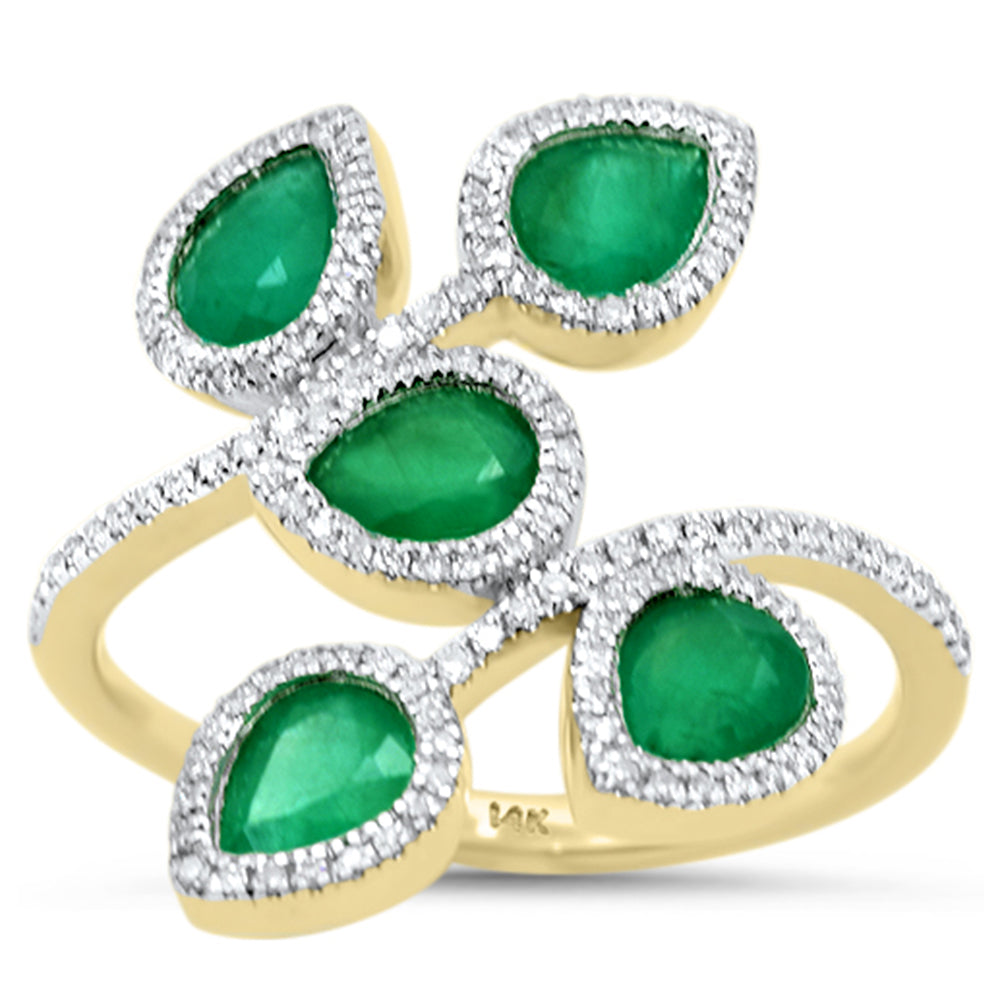 1.62ct G SI 14KT Yellow Gold Diamond & Emerald Leaf Design Gemstone Ring Size 6.5