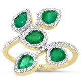 1.62ct G SI 14KT Yellow Gold Diamond & Emerald Leaf Design Gemstone Ring Size 6.5