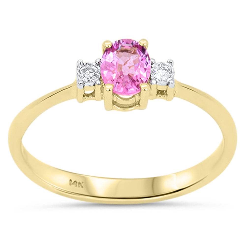 .53ct G SI 14kt Yellow Gold Diamond & Pink Sapphire Three Stone Gemstone Ring Size 6.5