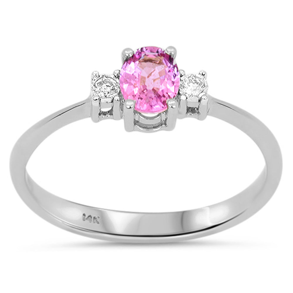 <span style="color:purple">SPECIAL!</span> .46ct G SI 14kt White Gold Diamond & Pink Sapphire Three Stone Gemstone Ring Size 6.5