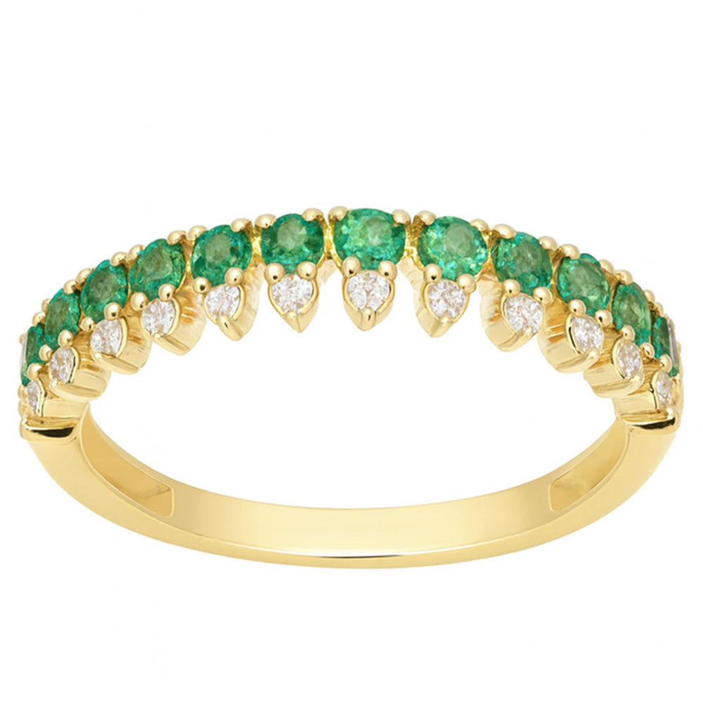 .52ct G SI Yellow Gold Diamond & Emerald Gemstone Elegant Ring Size 6.5