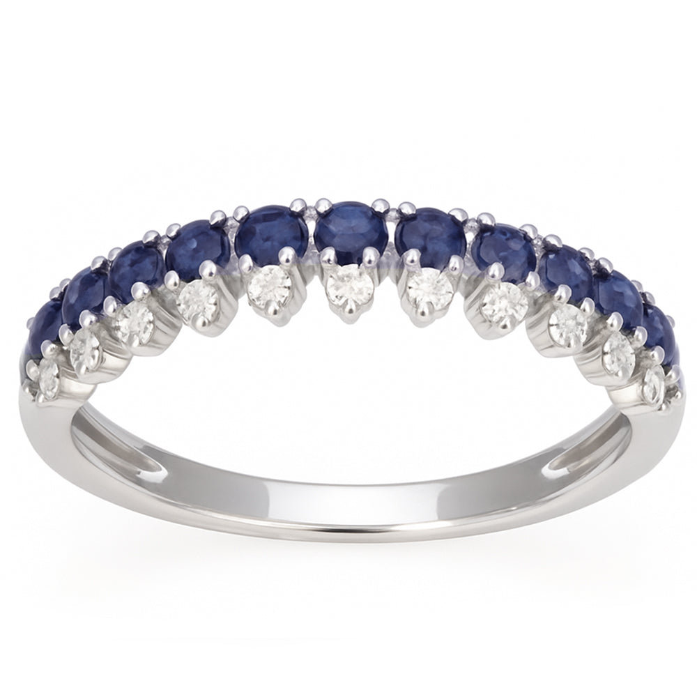 .65ct G SI White Gold Diamond & Blue Sapphire Gemstone Elegant Ring Size 6.5