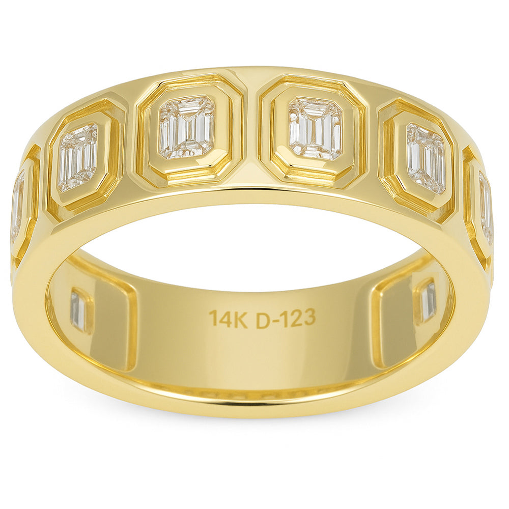 1.19ct G SI 14kt Yellow Gold Diamond Emerald Cut Bezel Set Ring Size 7