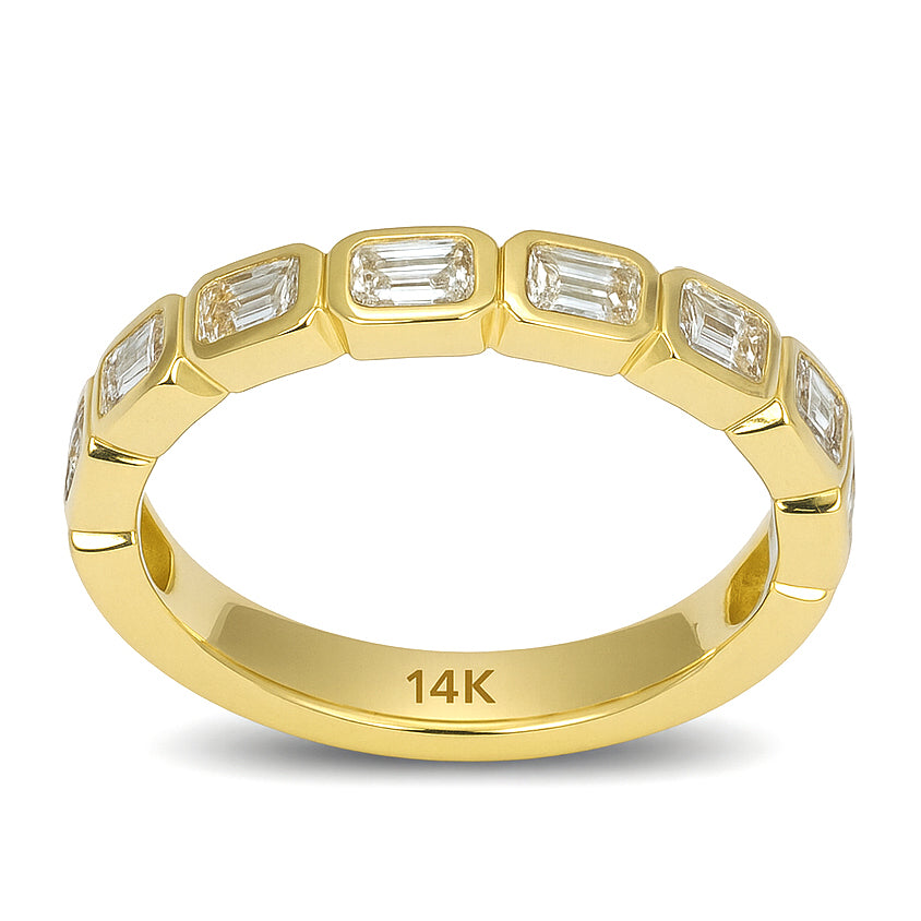1.24ct G SI 14kt Yellow Gold Bezel Set Emerald Cut Diamond Half Eternity Ring Size 7