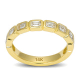 1.24ct G SI 14kt Yellow Gold Bezel Set Emerald Cut Diamond Half Eternity Ring Size 7
