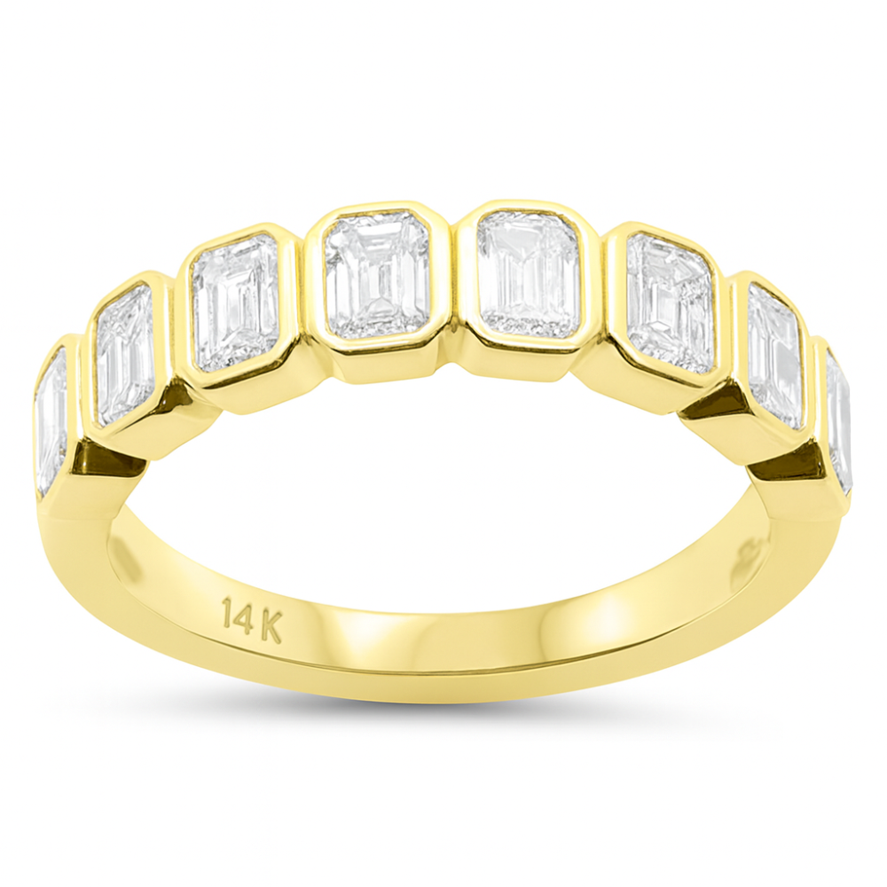 1.04ct G SI 14K Yellow Gold Bezel Set Emerald Cut Diamond Eternity Band Size 7