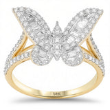 .69ct G SI 14kt Yellow Gold Round & Baguette Diamond Butterfly Ring Size 6.5