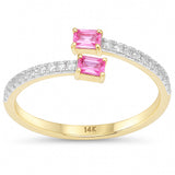 .34ct G SI 14kt Yellow Gold Diamond & Pink Sapphire Gemstone Open Band Ring Size 6.5
