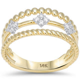 .14ct G SI 14kt Yellow Gold Diamond Multi Band Beaed Layered Band Ring Size 6.5