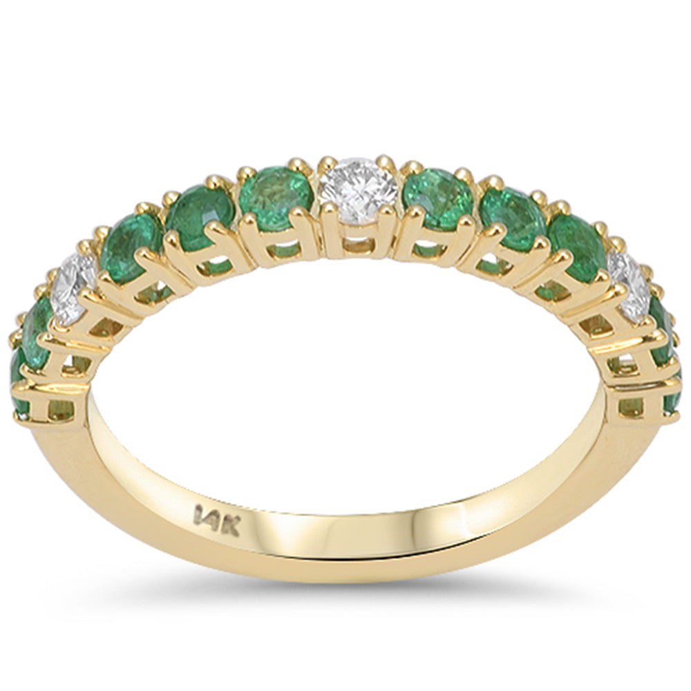 .83ct G SI 14K Yellow Gold Diamond & Emerald Gemstone Band Ring Size 6.5