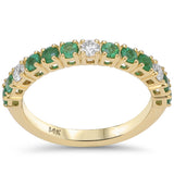 .83ct G SI 14K Yellow Gold Diamond & Emerald Gemstone Band Ring Size 6.5