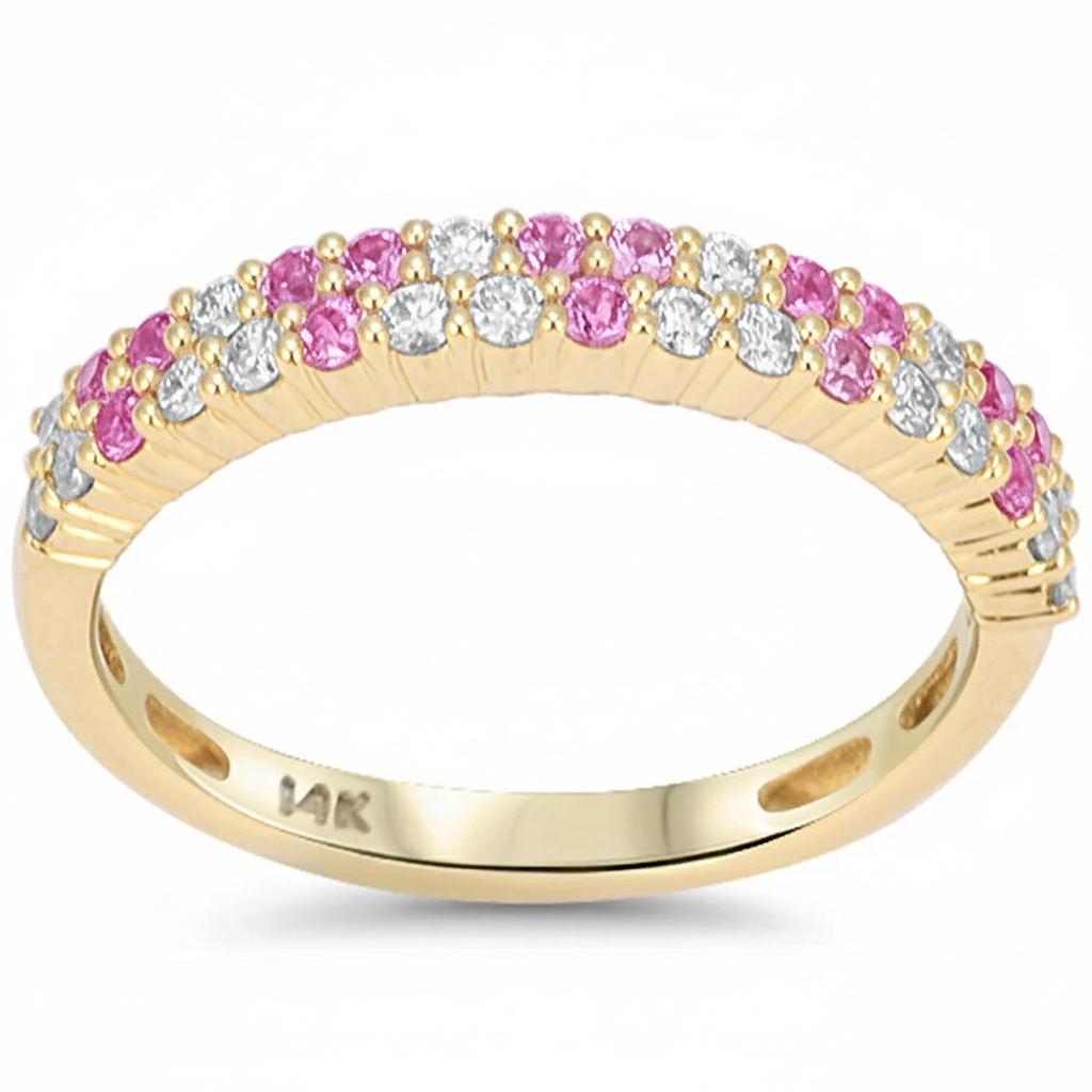 .49ct G SI 14kt Yellow Gold Diamond & Pink Sapphire Gemstone Band Ring Size 6.5