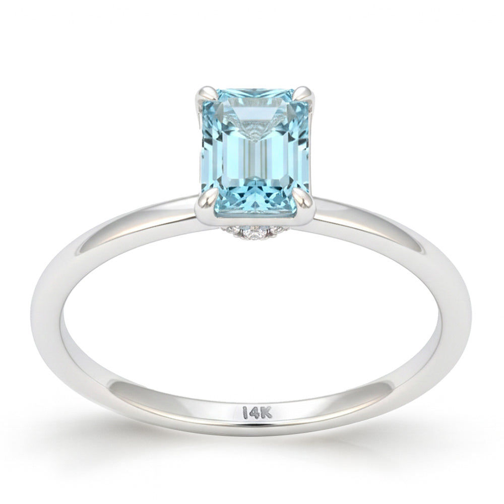 .86ct G SI 14kt White Gold Aquamarine & Diamond Solitaire Ring Size 6.5