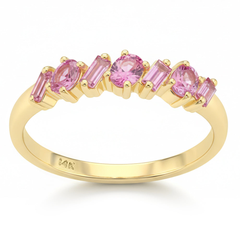 .65ct G SI 14kt Yellow Gold Pink Sapphire Gemstone Band Ring Size 6.5