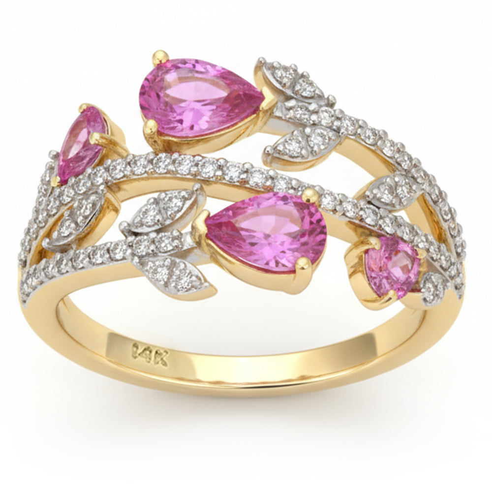 1.43ct G SI 14kt Yellow Gold Round Diamond & Pink Sapphire Ring Size 6.5