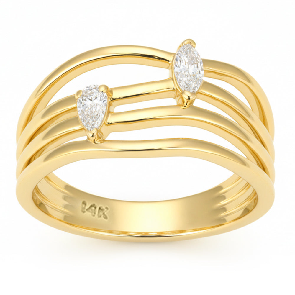 <span style="color:purple">SPECIAL!</span> .20ct G SI 14kt Yellow Gold Pear & Marquise Diamond Modern Band Ring Size 6.5